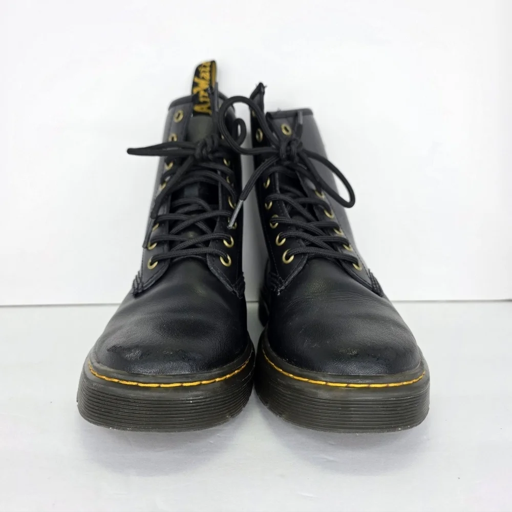 Dr. Martens Zavala Combat Boots Unisex Black Leather Yellow Stitching Size M7 W8 - Picture 6 of 16